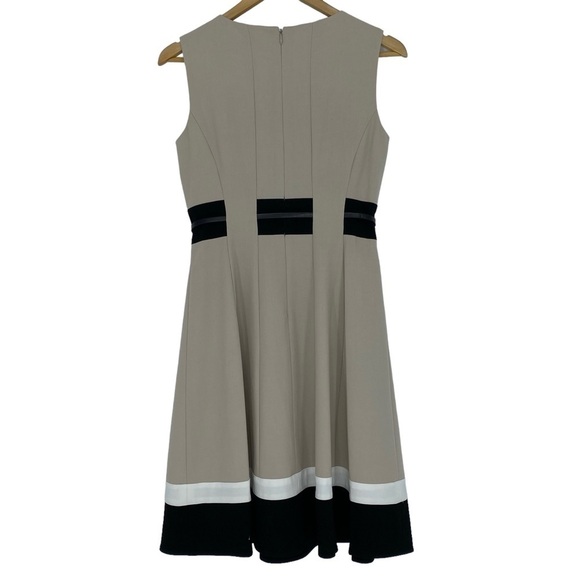 Calvin Klein tan a-line dress with black & white striped detail wms sz 4 - Picture 2 of 10
